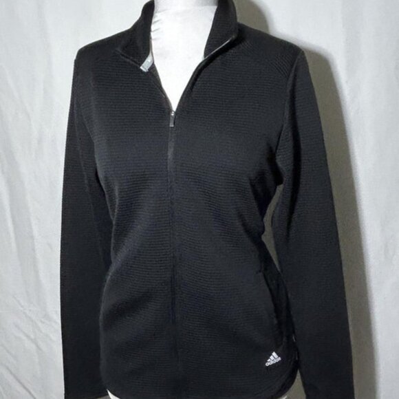 Adidas Track Golf Jacket Ribbed Black Front Zipper Women's Sz Large - Picture 1 of 4